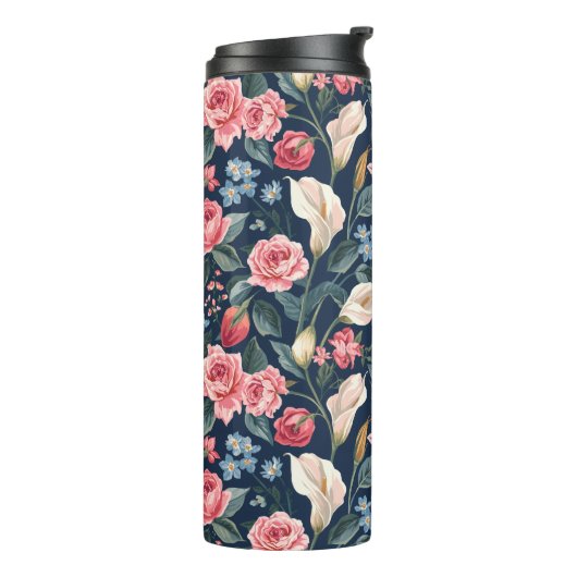 Romantic Navy Blue Floral Garden Pattern Thermosbeker (Gedraaid links)