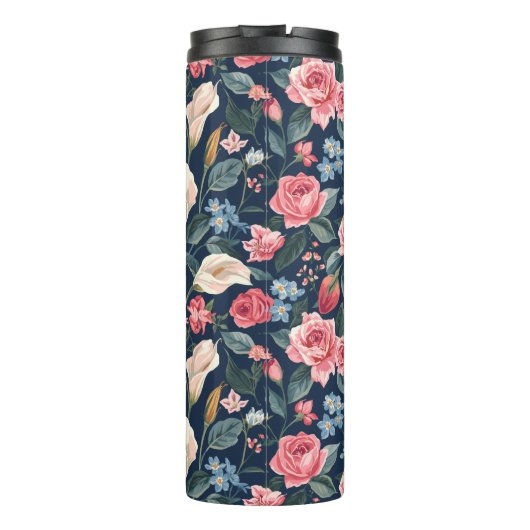 Romantic Navy Blue Floral Garden Pattern Thermosbeker (Achterkant)