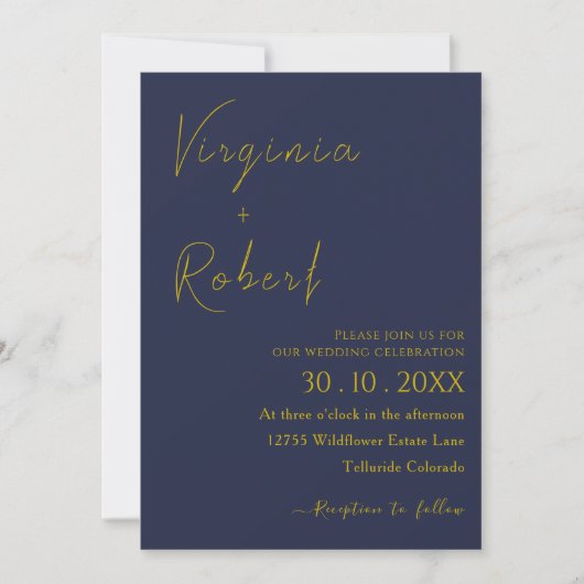 Romantic Navy Blue | Minimale weddenschap met het  Kaart (Voorkant)