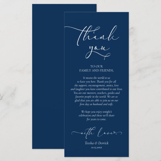 Romantic Navy Blue, Place Setting - Setting Dank u Programmakaart (Voorkant / Achterkant)