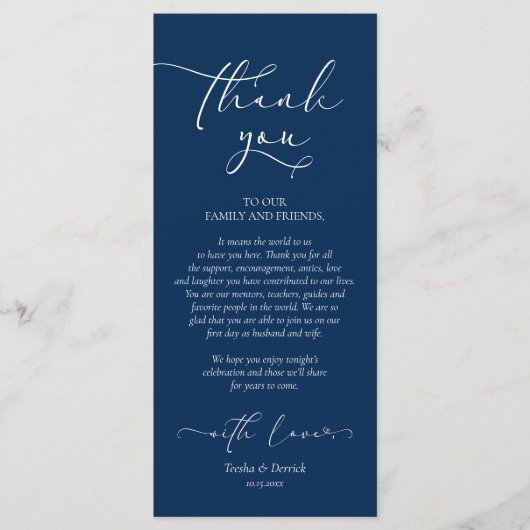 Romantic Navy Blue, Place Setting - Setting Dank u Programmakaart (Voorkant)