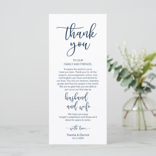 Romantic Navy Blue, Place Setting - Setting Dank u Programmakaart (Staand voorkant)