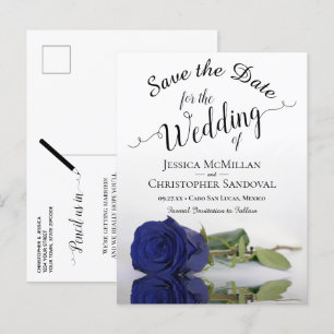 Romantic Navy Blue Roos Wedding Save the Date Aankondigingskaart