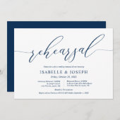 Romantic Navy Blue, Wedding Rehearsal and Dinner Kaart (Voorkant / Achterkant)