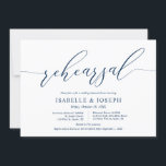 Romantic Navy Blue, Wedding Rehearsal and Dinner Kaart<br><div class="desc">Modern Romantic Manuscript van de Romance, de Rehearsal van de Weddenschap van het Binnenkomen kaart. Een huwelijksrepetitie met de toekomstige Bride en de toekomstige Groom, voor hun grote dag? Nodig de gasten uit met deze Wedding Rehearsal Dinner Invitation Card. Voeg uw repetitieve diner details toe in het overeenkomende lettertype/lettertype. Navy...</div>
