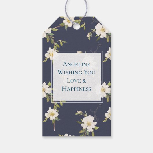 Romantic Navy Blue White Floral Bridal Shower Cadeaulabel (Voorkant)