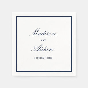 Romantic Navy Border White Wedding Napkins Servet