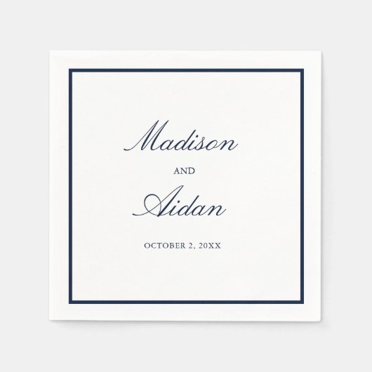 Romantic Navy Border White Wedding Napkins Servet (Voorkant)