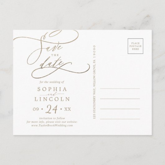 Romantic Navy Calligrafie Save the Date Briefkaart (Achterkant)