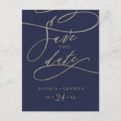 Romantic Navy Calligrafie Save the Date Briefkaart (Voorkant)