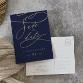 Romantic Navy Calligrafie Save the Date Briefkaart
