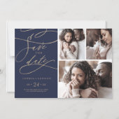 Romantic Navy Calligraphy 3 Photo Save the Date Magnetische Uitnodiging (Voorkant)