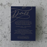 Romantic Navy Calligraphy — Enclosure Kaart<br><div class="desc">Deze roemeense kalligrafiedetails behuizingskaart is perfect voor een eenvoudige bruiloft. Het moderne klassieke ontwerp is voorzien van fancy draden en grillen met prachtige elegante handgeschreven faux champagne Gold folie-typografie. Opmerking: dit ontwerp is niet voorzien van echte gouden folie. Het is een afbeelding van hoge kwaliteit die gemaakt is om op...</div>