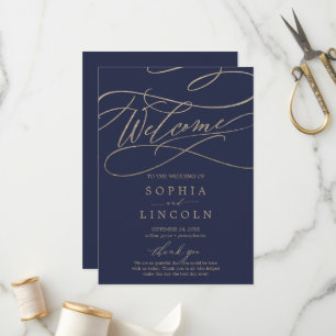 Romantic Navy Calligraphy Flat Wedding Programme Programmakaart
