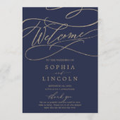 Romantic Navy Calligraphy Flat Wedding Programme Programmakaart (Voorkant)