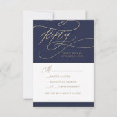 Romantic Navy Calligraphy Music Request RSVP Card (Voorkant)