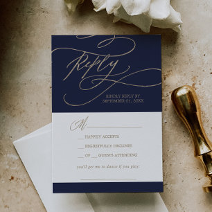 Romantic Navy Calligraphy Music Request RSVP Card Kaartje