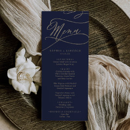 Romantic Navy Calligraphy Wedding Dinner Menu
