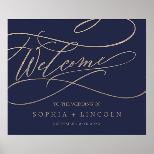 Romantic Navy Calligraphy Welcome Wedding Poster (Voorkant)