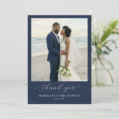 Romantic Navy Elegant Photo Bedankkaart (Staand voorkant)
