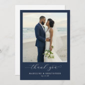 Romantic Navy Elegant Photo Bedankkaart (Voorkant / Achterkant)