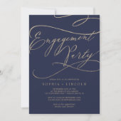 Romantic Navy Front and Back Engagement Party Kaart (Voorkant)