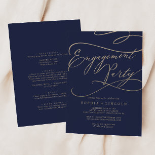 Romantic Navy Front and Back Engagement Party Kaart