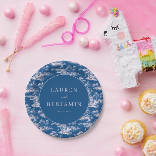 Romantic Navy Illustrative Landscape Papieren Bordje (Feest)