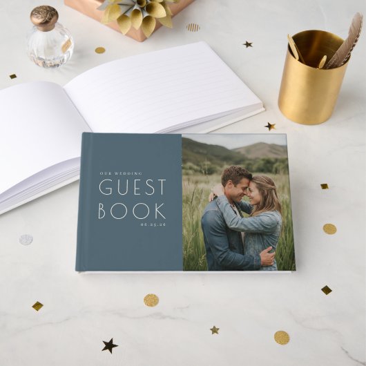 Romantic Navy Minimalist Photo Gastenboek (Voorkant open)