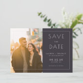 Romantic Navy Minimalist Photo Save The Date (Staand voorkant)