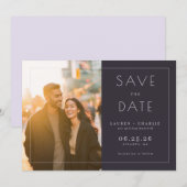 Romantic Navy Minimalist Photo Save The Date (Voorkant / Achterkant)