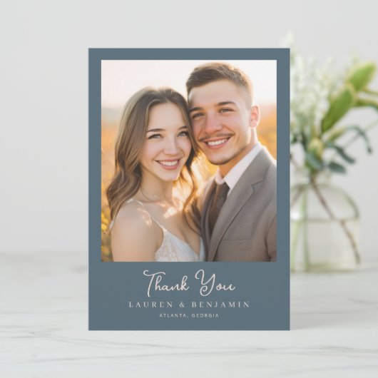 Romantic Navy Photo Bedankkaart (Staand voorkant)
