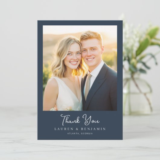 Romantic Navy Photo Bedankkaart (Staand voorkant)