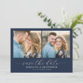 Romantic Navy Photo Collage Save The Date (Staand voorkant)