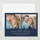 Romantic Navy Photo Collage Save The Date (Voorkant / Achterkant)
