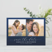 Romantic Navy Photo Collage Save The Date (Staand voorkant)
