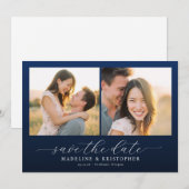 Romantic Navy Photo Collage Save The Date (Voorkant / Achterkant)
