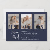 Romantic Navy Photo Collage Wedding Invitation Kaart (Voorkant)