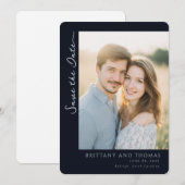 Romantic Navy Photo Save The Date (Voorkant / Achterkant)