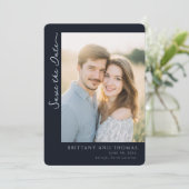 Romantic Navy Photo Save The Date (Staand voorkant)
