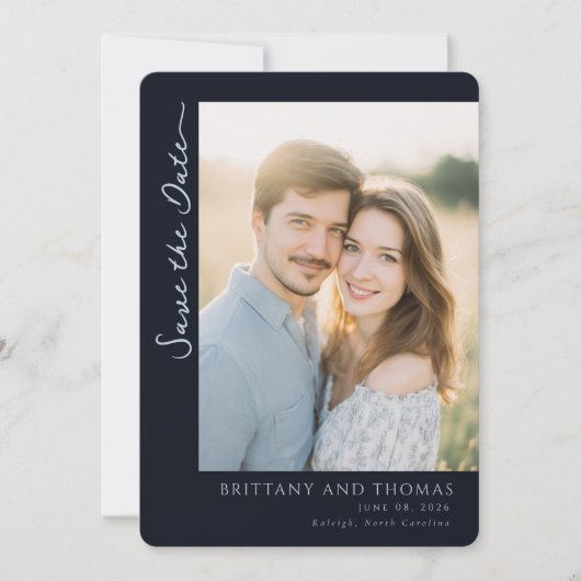 Romantic Navy Photo Save The Date (Voorkant)