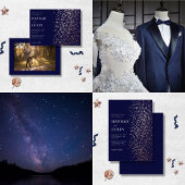 Romantic Navy Roos Gold Stardust Folie Uitnodiging