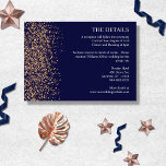 Romantic Navy Roos Gold Stardust Informatiekaartje<br><div class="desc">Elementen: echte roos gouden folie,  klassieke serif fonts,  ontwerp van zetstof. Kleuren: marineblauw,  roos goud,  wit. Thema's: romantisch,  nachtceremonie,  modern,  grimmig,  luxe,  glam,  sterren,  astronomie,  elegant,  gesofisticeerd. Collectie: Romantic Navy Roos Gold Stardust Collectie Producttype: Enclosure Kaart</div>