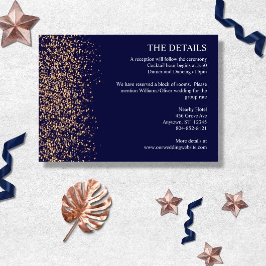 Romantic Navy Roos Gold Stardust Informatiekaartje