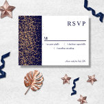 Romantic Navy Roos Gold Stardust RSVP Kaartje<br><div class="desc">Elementen: echte roos gouden folie,  klassieke serif fonts,  ontwerp van zetstof. Kleuren: marineblauw,  roos goud,  wit. Thema's: romantisch,  nachtceremonie,  modern,  grimmig,  luxe,  glam,  sterren,  astronomie,  elegant,  gesofisticeerd. Collectie: Romantic Navy Roos Gold Stardust Collectie Producttype: RSVP</div>
