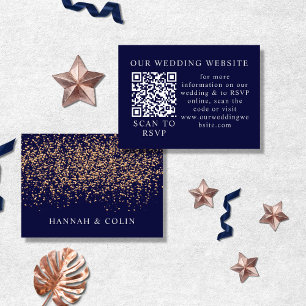 Romantic Navy Roos Gold Stardust Web QR Code Informatiekaartje