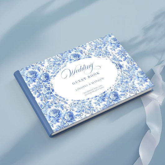 Romantic Navy Roses Floral Toile Guest Book Gastenboek