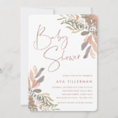 Romantic Neutral Boho Floral Baby shower Kaart (Voorkant)
