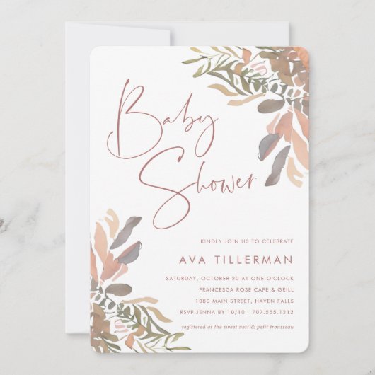 Romantic Neutral Boho Floral Baby shower Kaart (Voorkant)