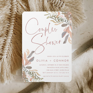Romantic Neutral Boho Floral Couples Shower Kaart